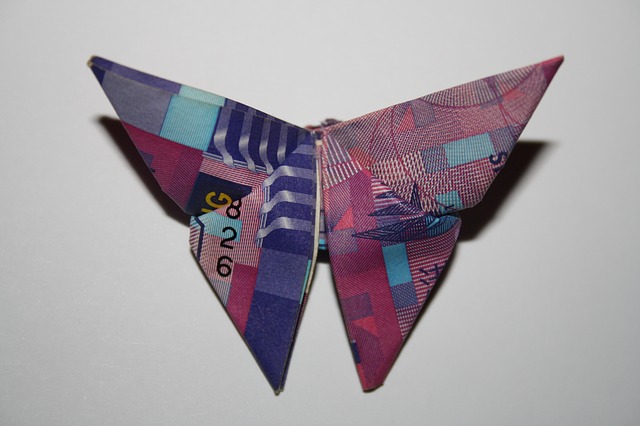 origami – motýl z bankovky